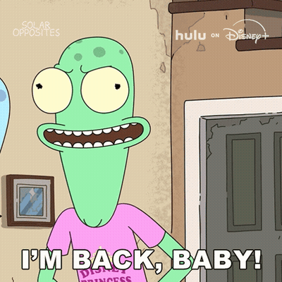 Cartoon Character Saying I'm Back Baby GIF