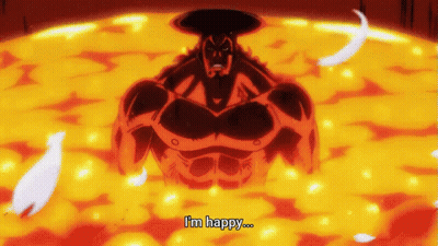 Cartoon Character Saying I'm Happy In Lava Pool GIF