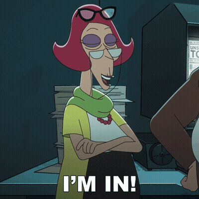 Cartoon Character Saying I'm In At Computer GIF