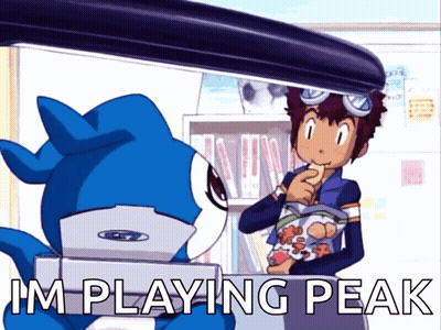 Cartoon Character Saying I'm Playing Peak Next To Another GIF