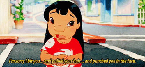 Cartoon Character Saying I'm Sorry I Bit You And Pulled Your Hair GIF
