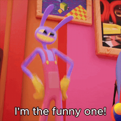 Cartoon Character Saying I'm The Funny One In Front Of Pink Wall GIF