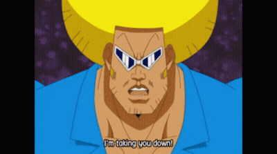 Cartoon Character Saying Im Taking You Down In Blue Shirt GIF