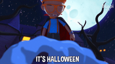 Cartoon Character Saying It's Halloween In Front Of Full Moon GIF