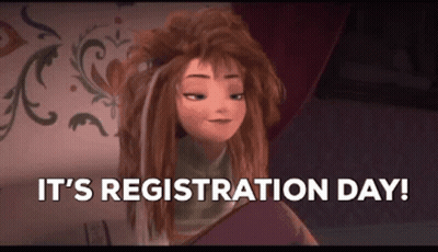 Cartoon Character Saying It's Registration Day GIF