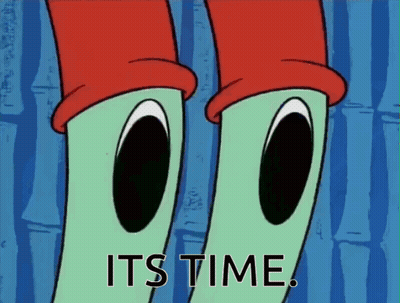 Cartoon Character Saying It's Time In Red Hat GIF