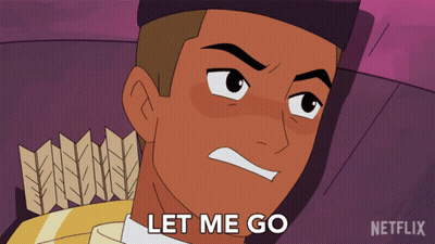 Cartoon Character Saying Let Me Go Purple Background GIF