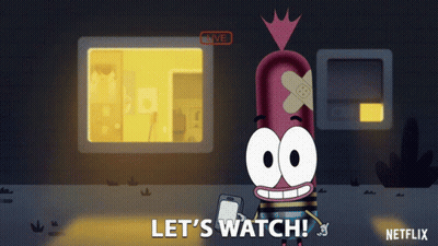 Cartoon Character Saying Let's Watch Holding Cellphone GIF