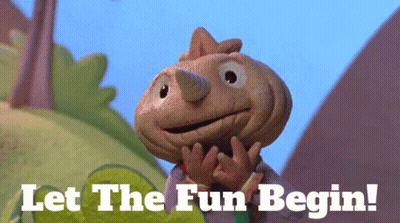 Cartoon Character Saying Let The Fun Begin GIF