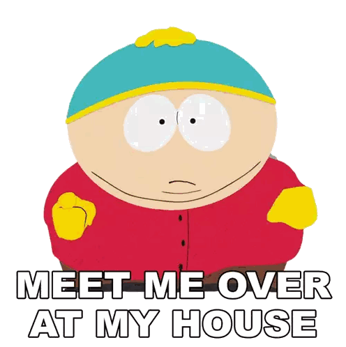 Cartoon Character Saying Meet Me Over At My House Sticker