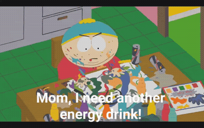 Cartoon Character Saying Mom I Need Energy Drink GIF