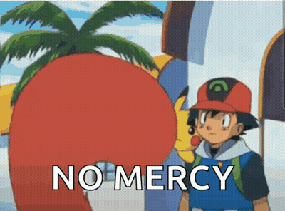 Cartoon Character Saying No Mercy In Front Of Giant Tomato GIF