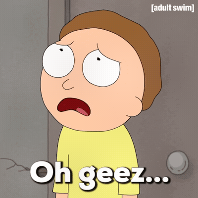 Cartoon Character Saying Oh Geez In Front Of Adult Swim Logo GIF