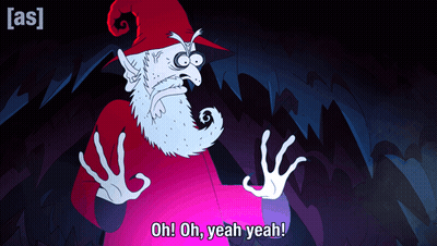 Cartoon Character Saying Oh Oh Yeah Yeah In Dark Room GIF