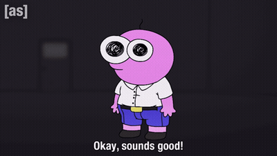 Cartoon Character Saying Okay Sounds Good In Dark Room GIF