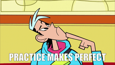 Cartoon Character Saying Practice Makes Perfect GIF
