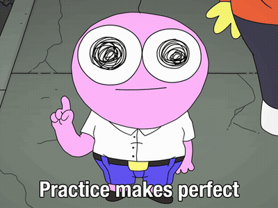 Cartoon Character Saying Practice Makes Perfect GIF