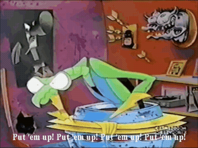 Cartoon Character Saying Put Em Up GIF