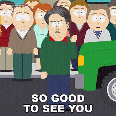 Cartoon Character Saying So Good To See You In Front Of Green Truck GIF