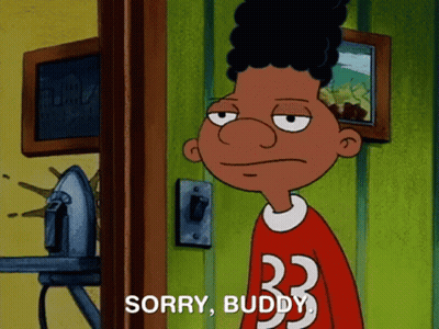 Cartoon Character Saying Sorry Buddy In Front Of Door GIF