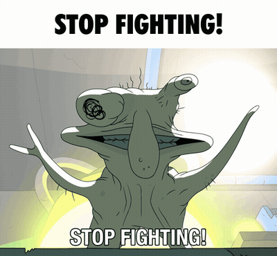 Cartoon Character Saying Stop Fighting GIF
