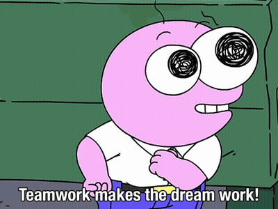 Cartoon Character Saying Teamwork Makes Dream Work GIF