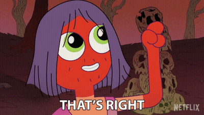 Cartoon Character Saying That's Right In Front Of Skulls GIF