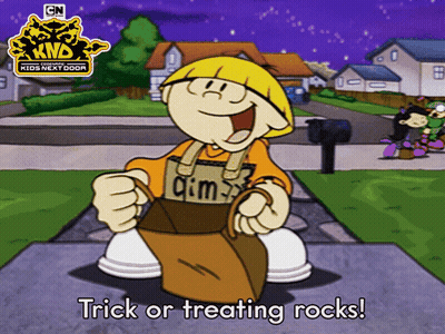 Cartoon Character Saying Trick Or Treating Rocks GIF