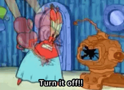 Cartoon Character Saying Turn It Off Next To Robot GIF