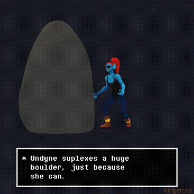 Cartoon Character Saying Undyne Suplexes Huge Boulder GIF