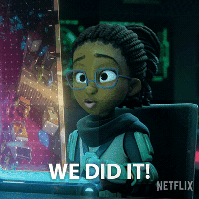 Cartoon Character Saying We Did It Netflix Logo GIF