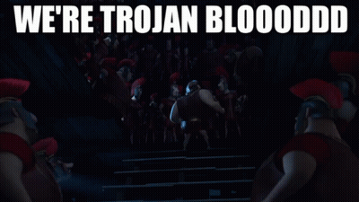 Cartoon Character Saying We're Trojan Blooddd GIF