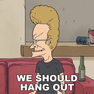 Cartoon Character Saying We Should Hang Out in Front of Couch