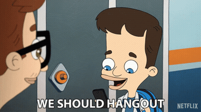 Cartoon Character Saying We Should Hangout Looking At Cell Phone GIF