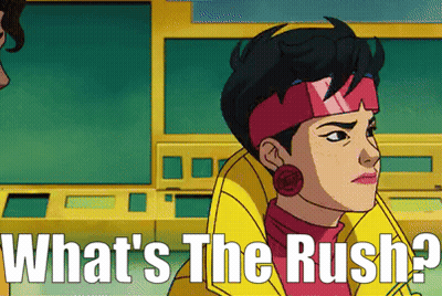 Cartoon Character Saying What's The Rush GIF