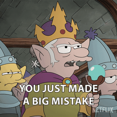 Cartoon Character Saying You Just Made A Big Mistake Holding Staff GIF