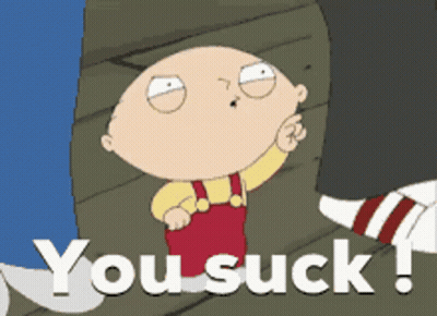 Cartoon Character Saying You Suck Next To Person GIF