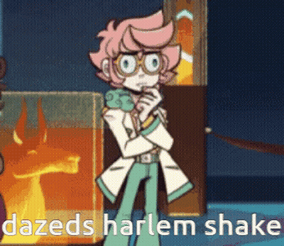 Cartoon Character Says Dazed Harlem Shake In Front Of Fire GIF