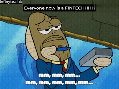 Cartoon Character Says Everyone Now Is A Fintechhhh Holding Calculator GIF