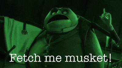 Cartoon Character Says Fetch Me Musket in Green