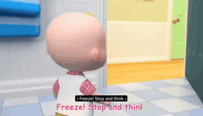Cartoon Character Says Freeze Stop And Think In Bathtub GIF