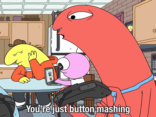 Cartoon Character Says He's Just Button Mashing GIF