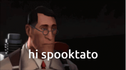 Cartoon Character Says Hi Spooktato On Black Background GIF