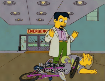 Cartoon Character Says Holy Smoke You Need Booze In Front Of Emergency Room GIF