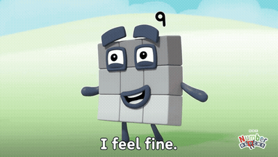 Cartoon Character Says I Feel Fine With Number Blocks Logo GIF