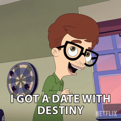 Cartoon Character Says I Got A Date With Destiny In Front Of Dart Board GIF