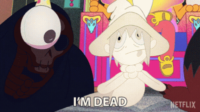 Cartoon Character Says I'm Dead With Skull GIF