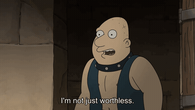 Cartoon Character Says I'm Not Just Worthless In Dark Room GIF