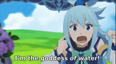 Cartoon Character Says I'm The Goddess Of Water In Field GIF