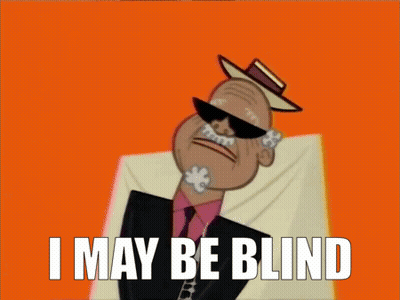 Cartoon Character Says I May Be Blind On Orange Background GIF